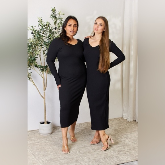 Culture Code Ribbed Long Sleeve Midi Slit Dress - Picture 11 of 13